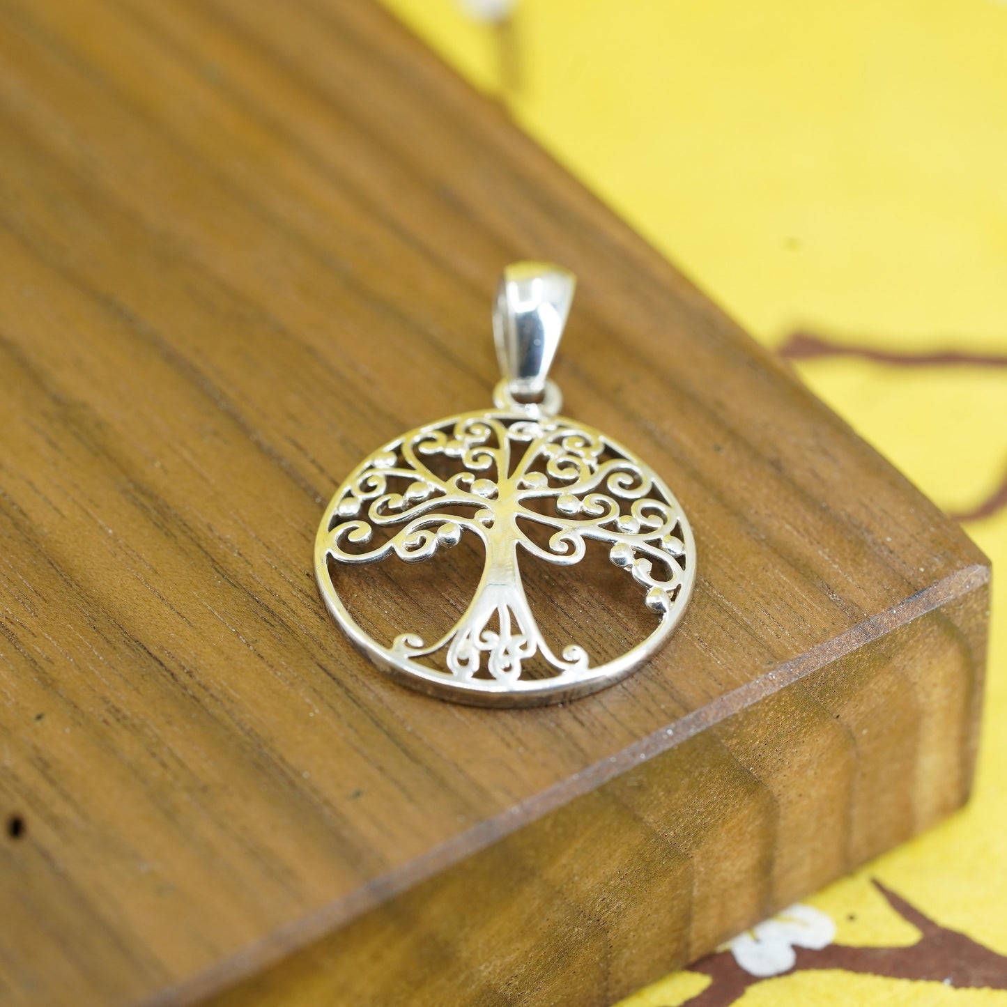 Vintage Sterling silver handmade pendant, filigree 925 tree pendant