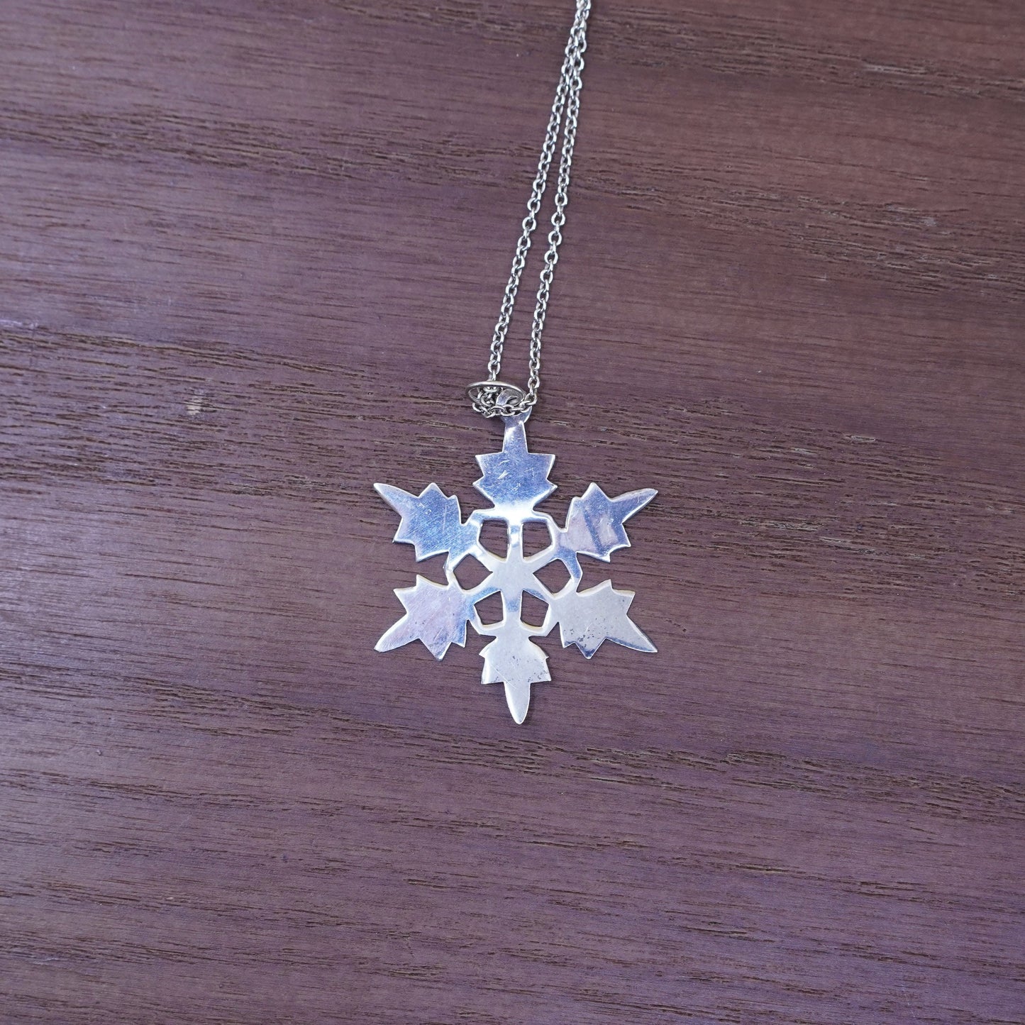 18”, Sterling silver handmade necklace, 925 box chain with snowflake pendant