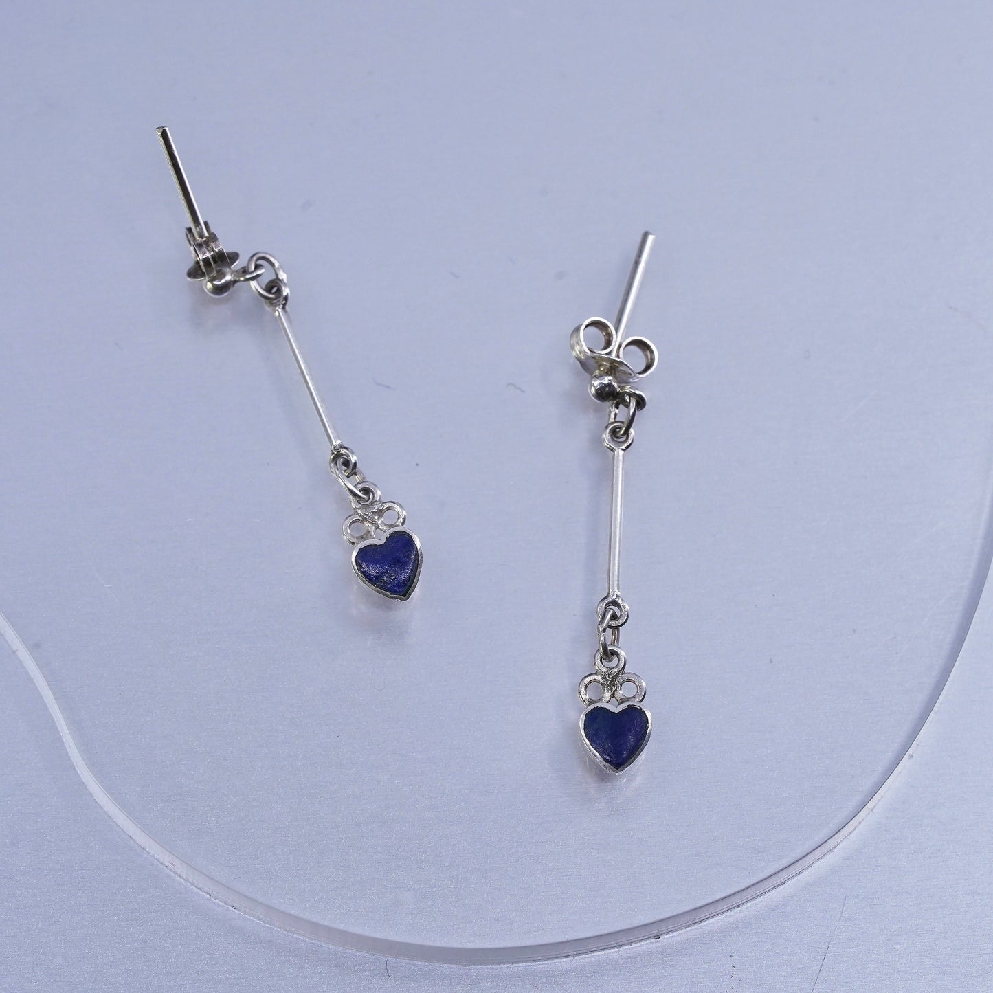 Vintage Sterling 925 silver handmade earrings with heart lapis lazuli