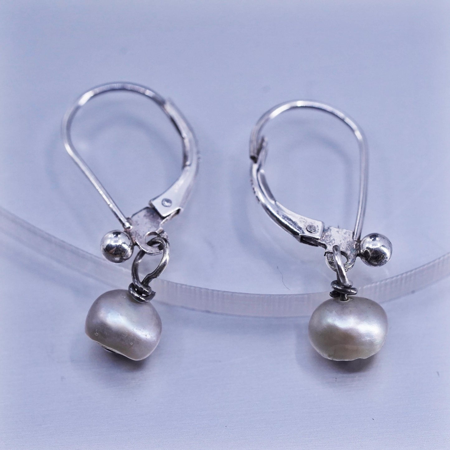 Vintage Sterling 925 silver handmade lever back earrings with pearl