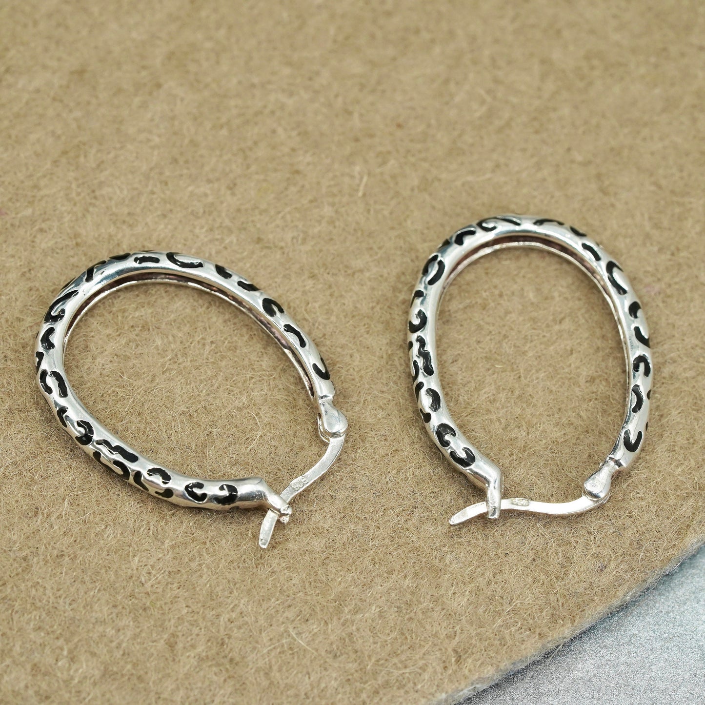 1.25”, vintage Italy Sterling silver handmade earrings, textured 925 bold hoops