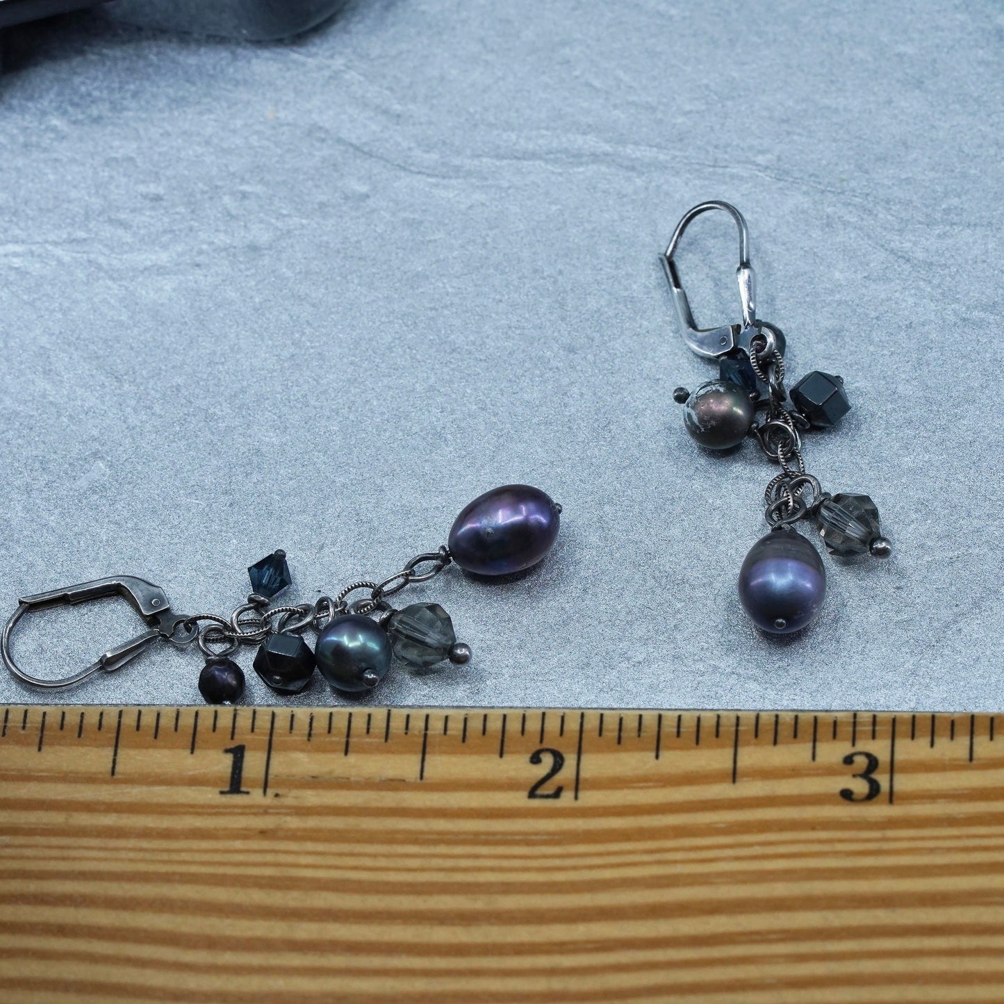 Vintage Sterling 925 silver handmade earrings with black pearl