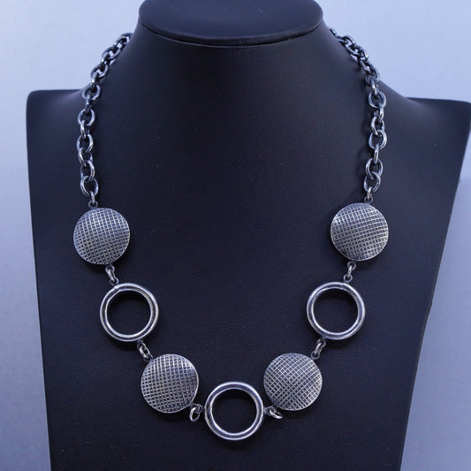 18” 8mm, vintage Sterling 925 silver circle necklace w/ textured circle pendant