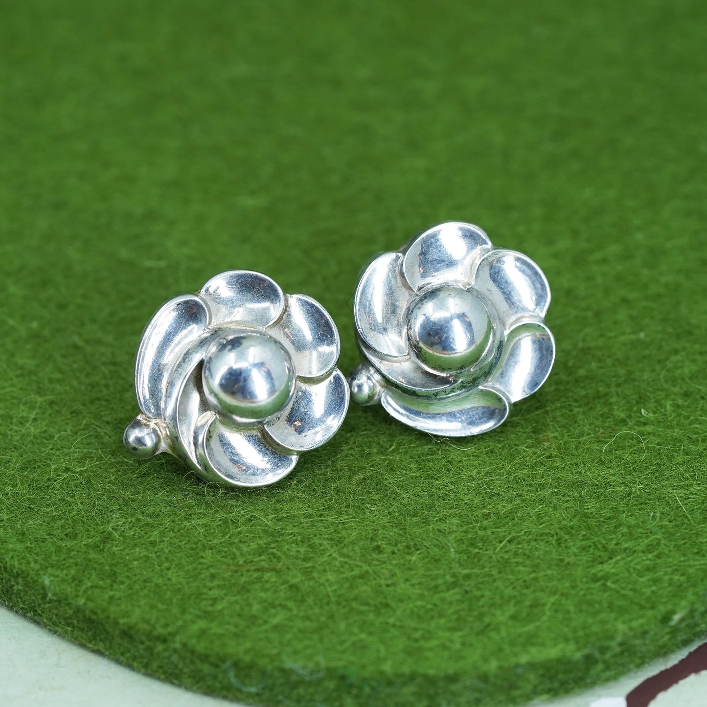 Vintage Sterling silver handmade earrings, 925 screw back rose flower earrings