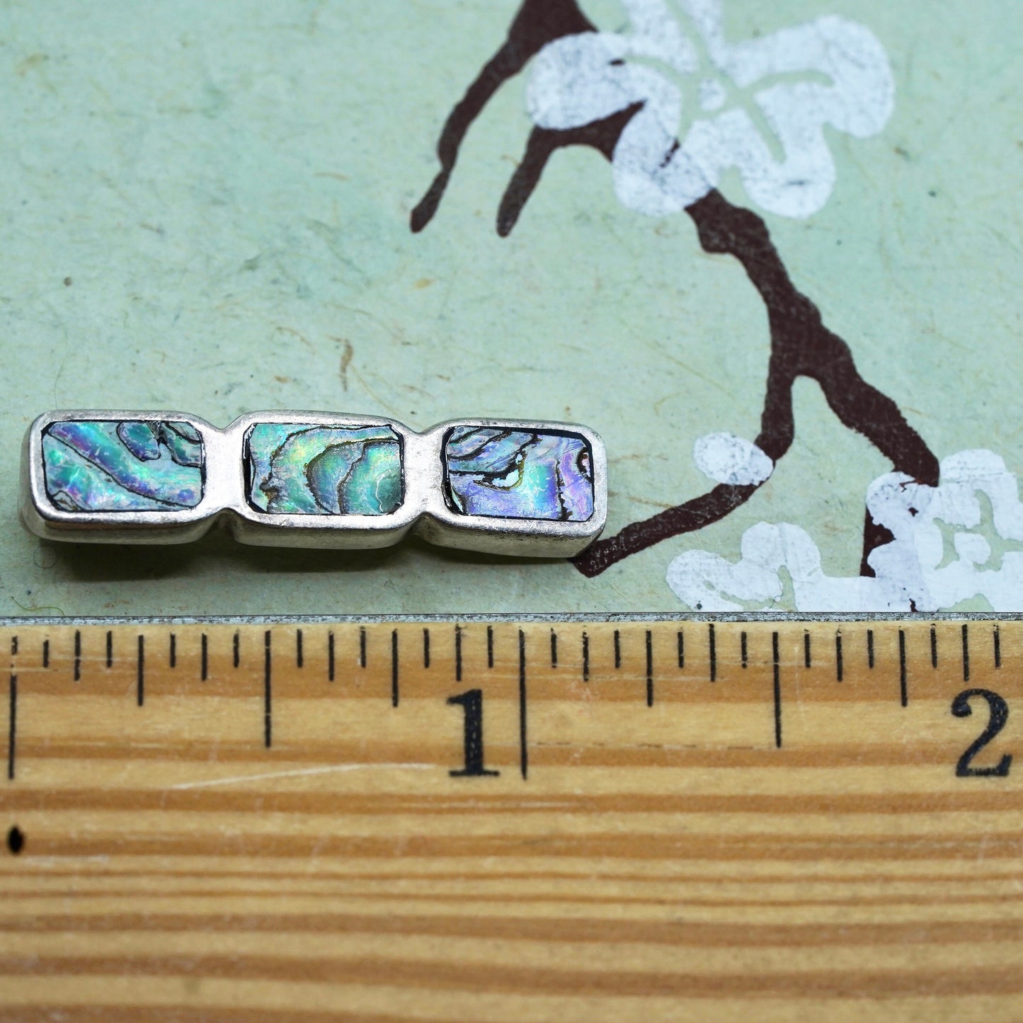 Vintage sterling 925 silver handmade pendant with abalone inlay