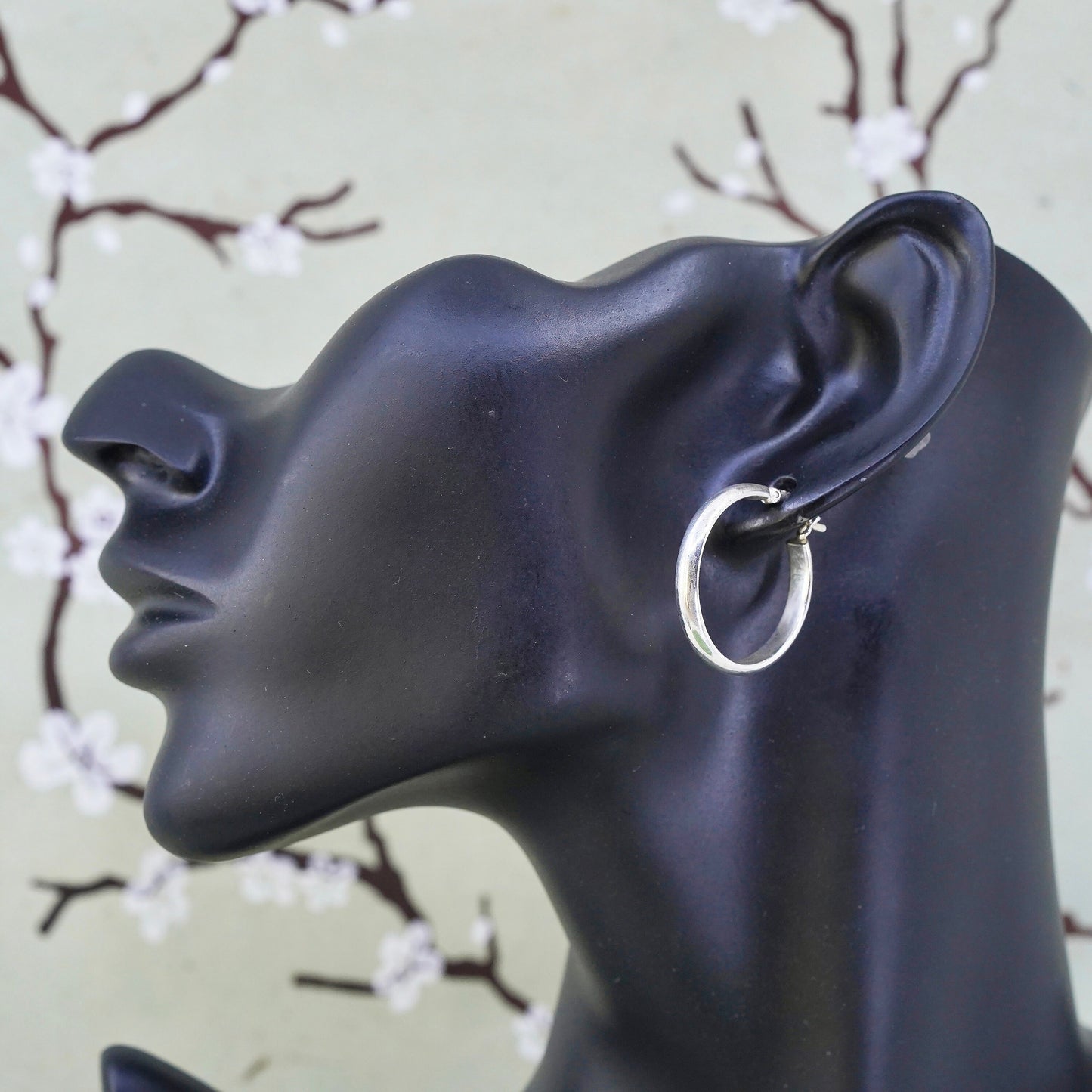 1.25", Vintage sterling silver loop earrings, bold minimalist primitive hoops