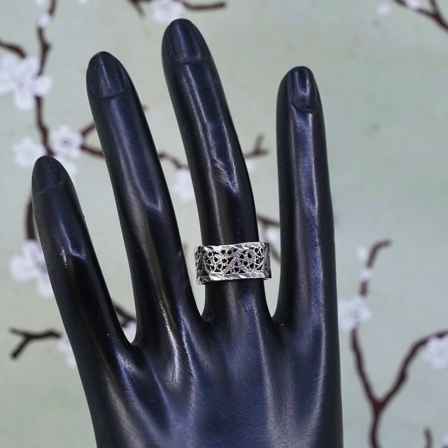 Size 6.5, Vintage sterling silver handmade filigree ring, 925 band