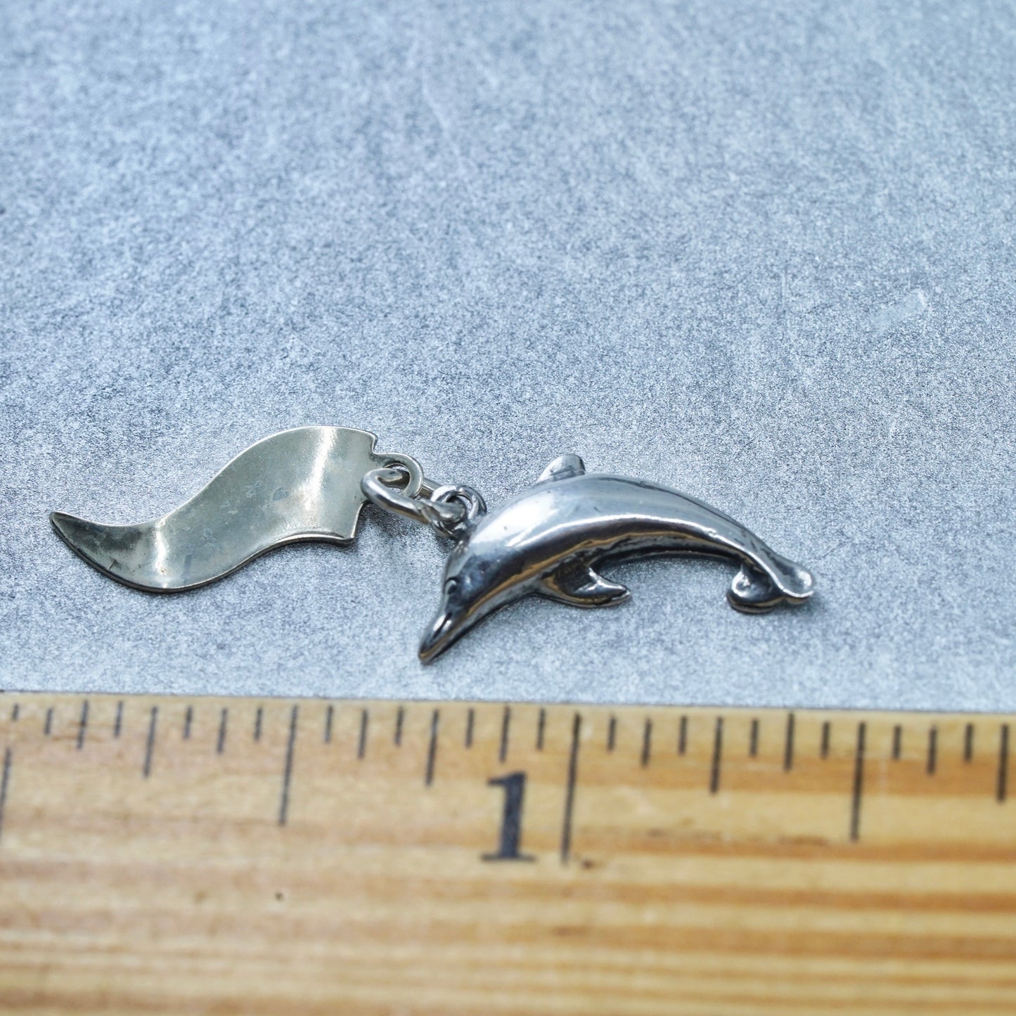 Antique Sterling silver handmade puffy 925 dolphin charm pendant