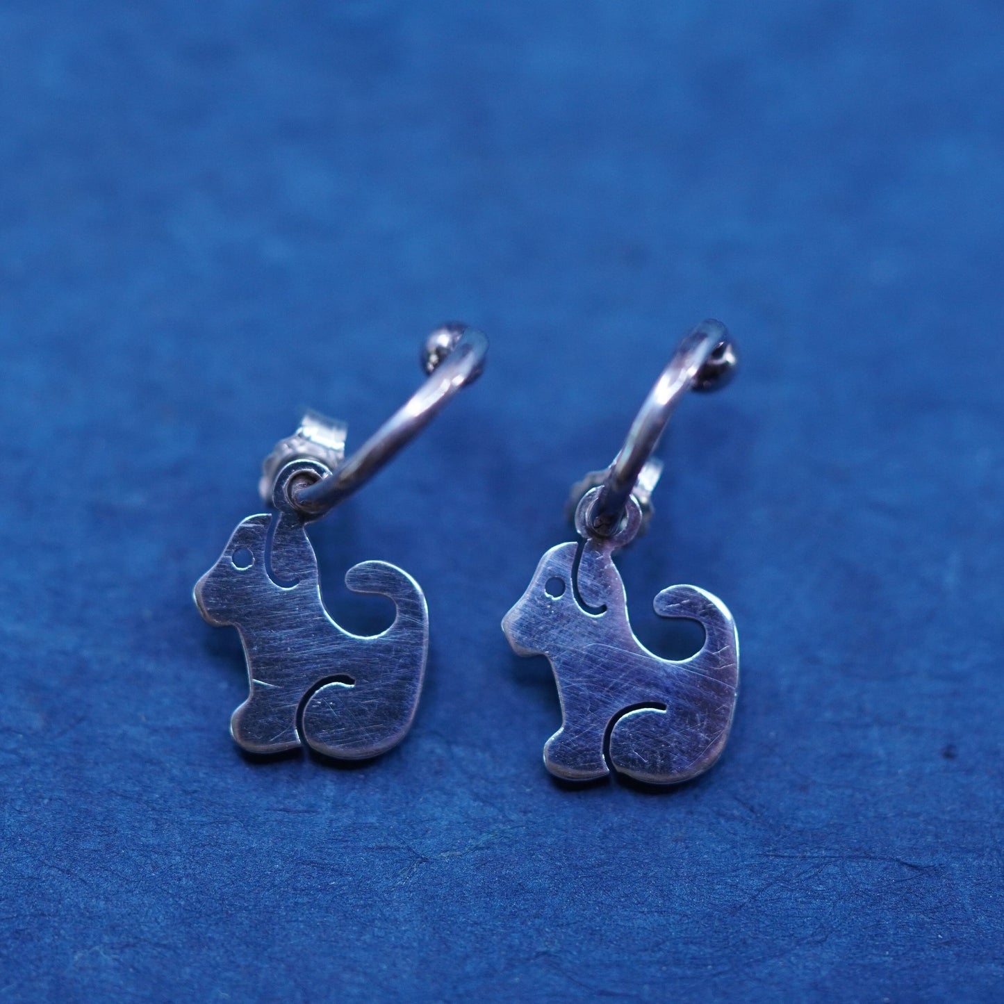 0.5”, Sterling silver handmade earrings, 925 hoops w/ dog puppy charms, huggie