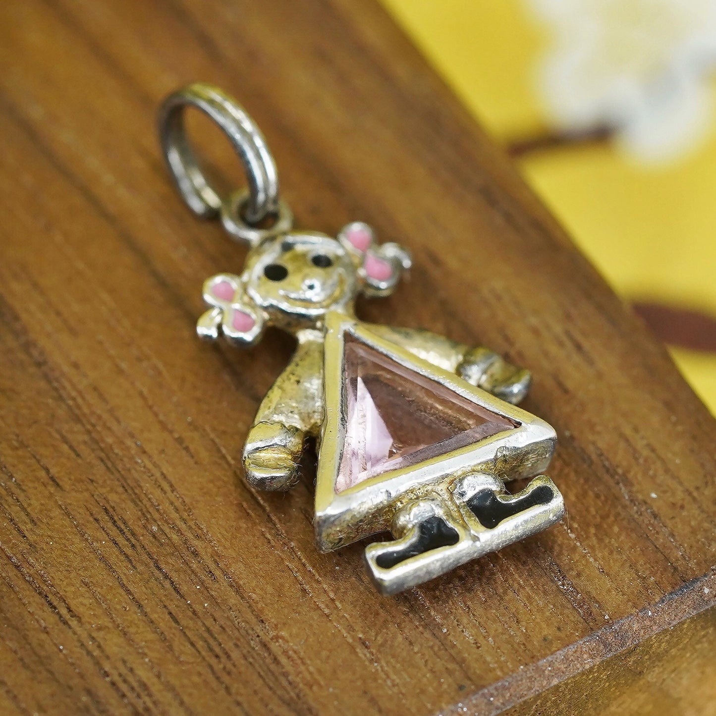 Sterling silver 925 handmade birthstone pendant pink crystal, baby girl figure