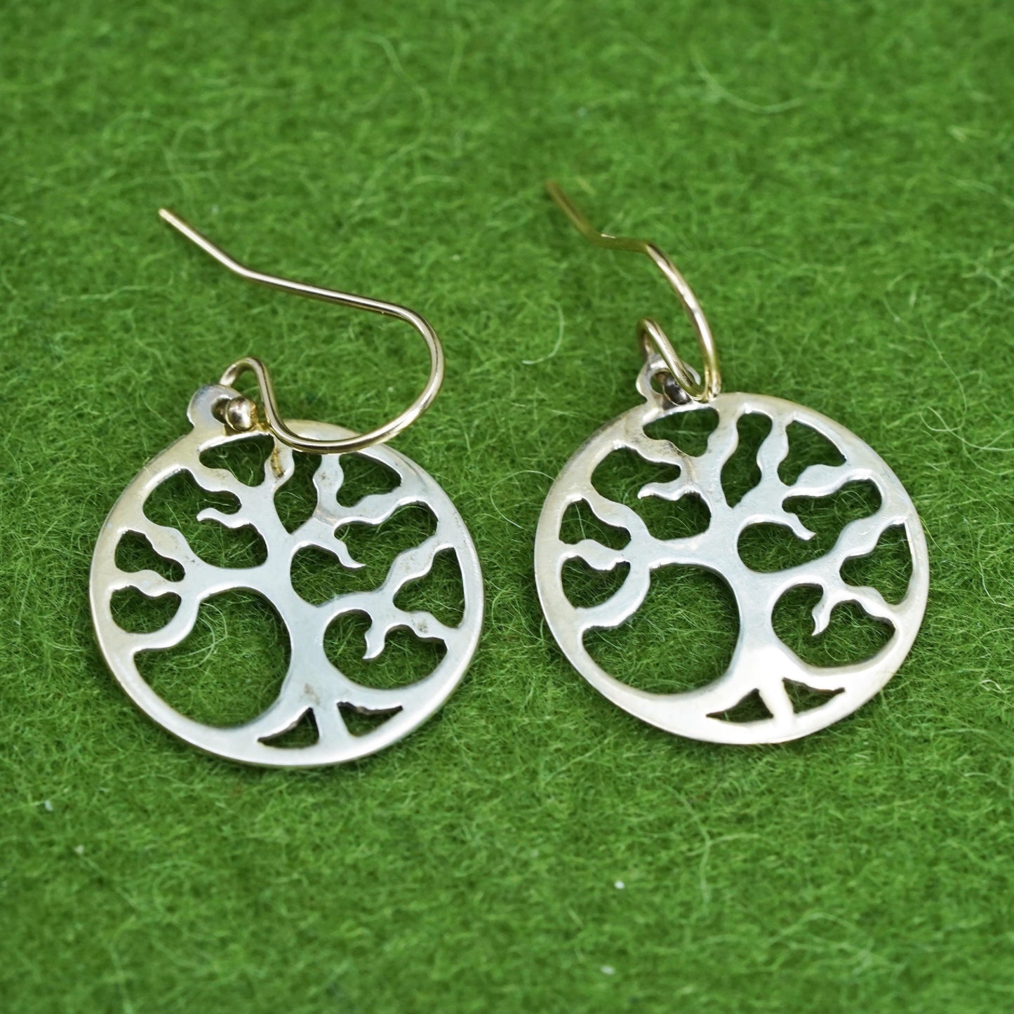 Vintage yellow gold over sterling 925 silver filigree tree earrings