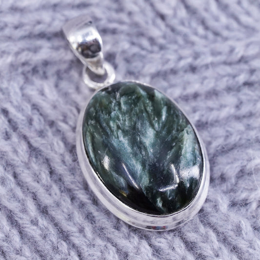 Vintage Mexican Sterling 925 silver handmade pendant with oval seraphinite