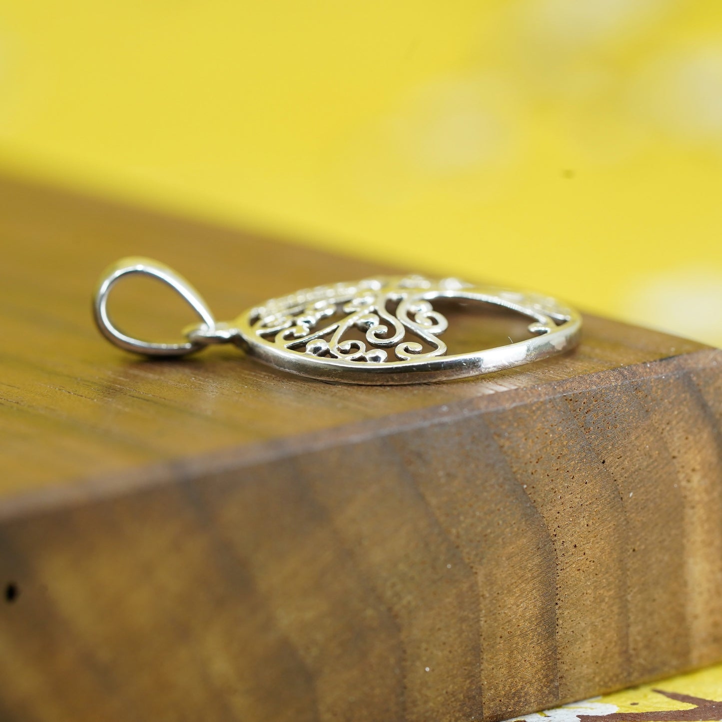 Vintage Sterling silver handmade pendant, filigree 925 tree pendant