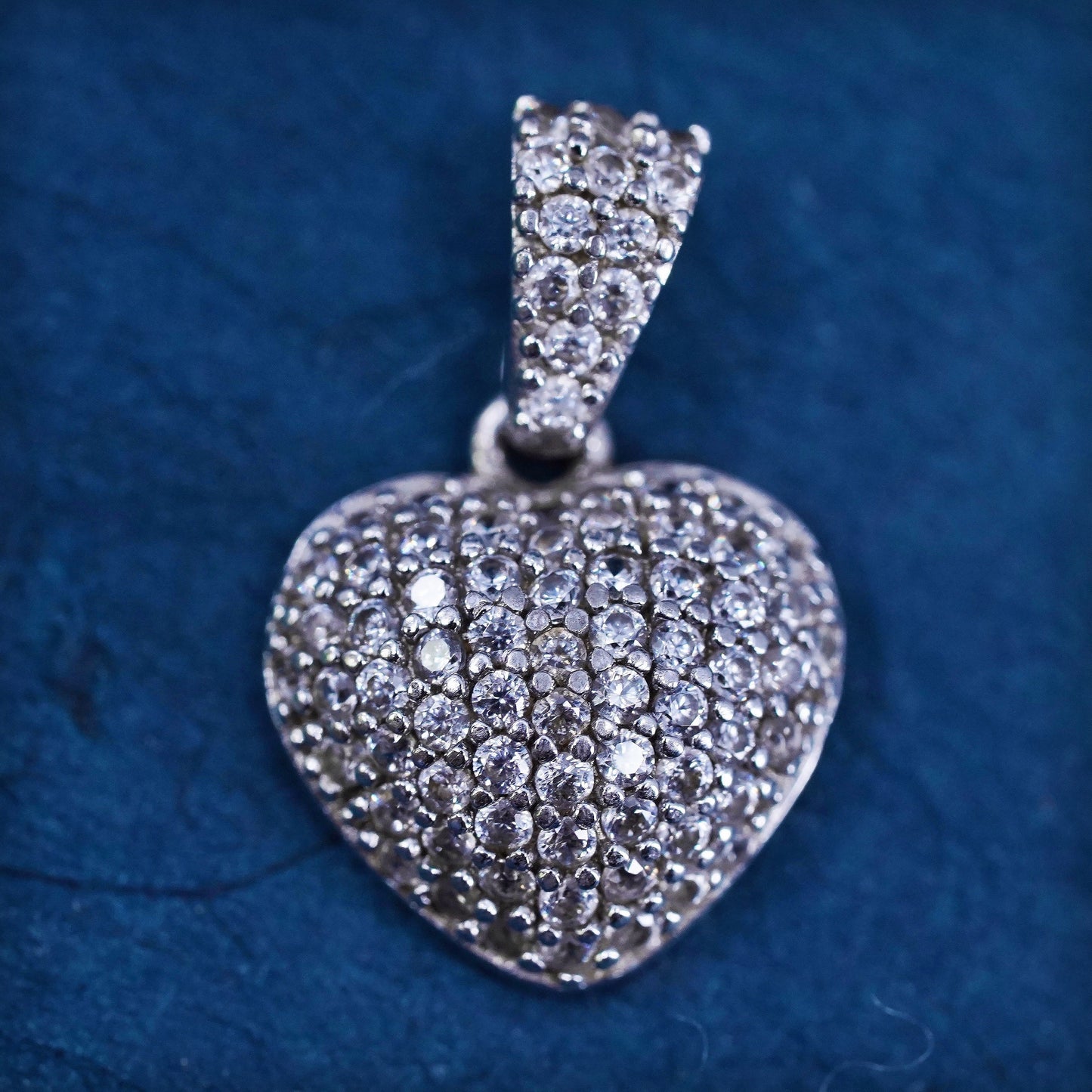 Vintage Sterling silver handmade pendant, 925 heart w/ cluster genuine diamond