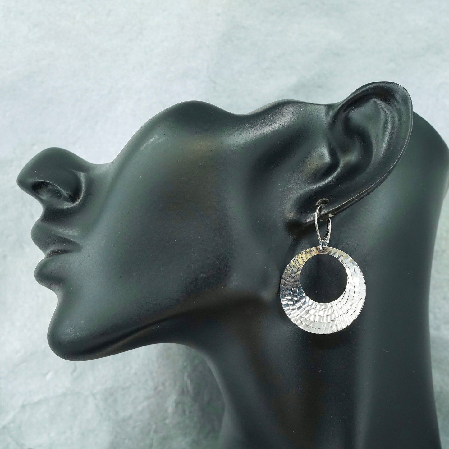 vintage Sterling silver handmade earrings, 925 hammered disc dangles