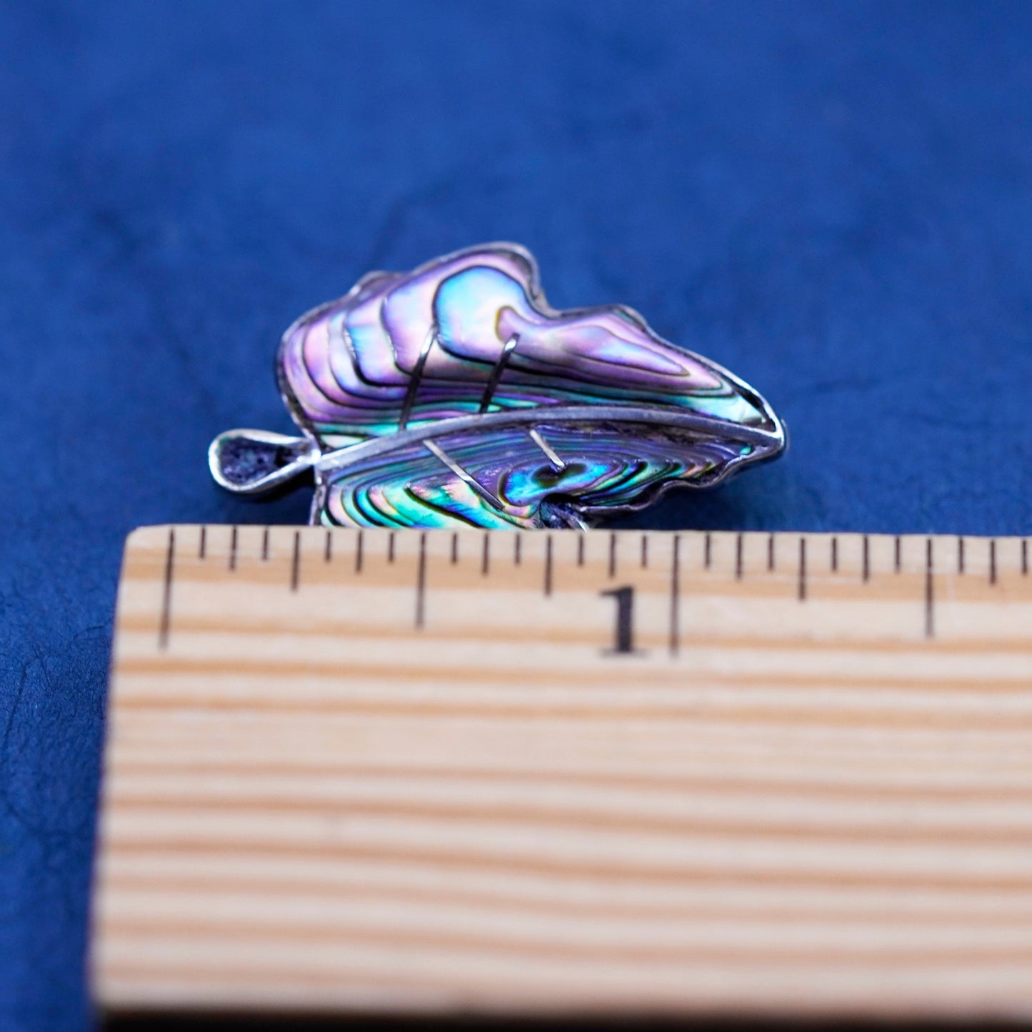 Vintage Taxco Sterling silver handmade brooch, 925 leaf pin with abalone Inlay, stamped 925 Taxco