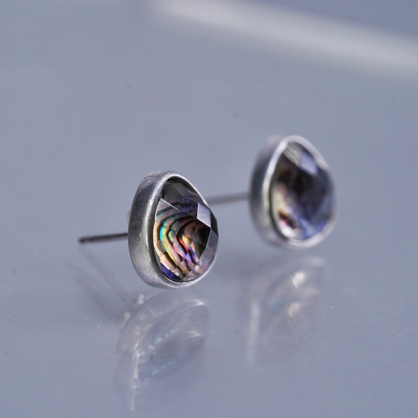 Judith Jack Sterling 925 silver handmade earrings, teardrop studs with abalone