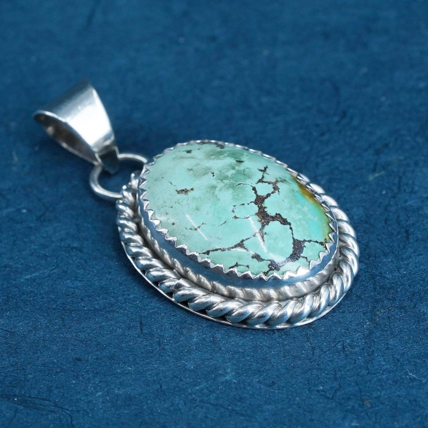 Native American MKM sterling silver 925 pendant with Number Eight turquoise