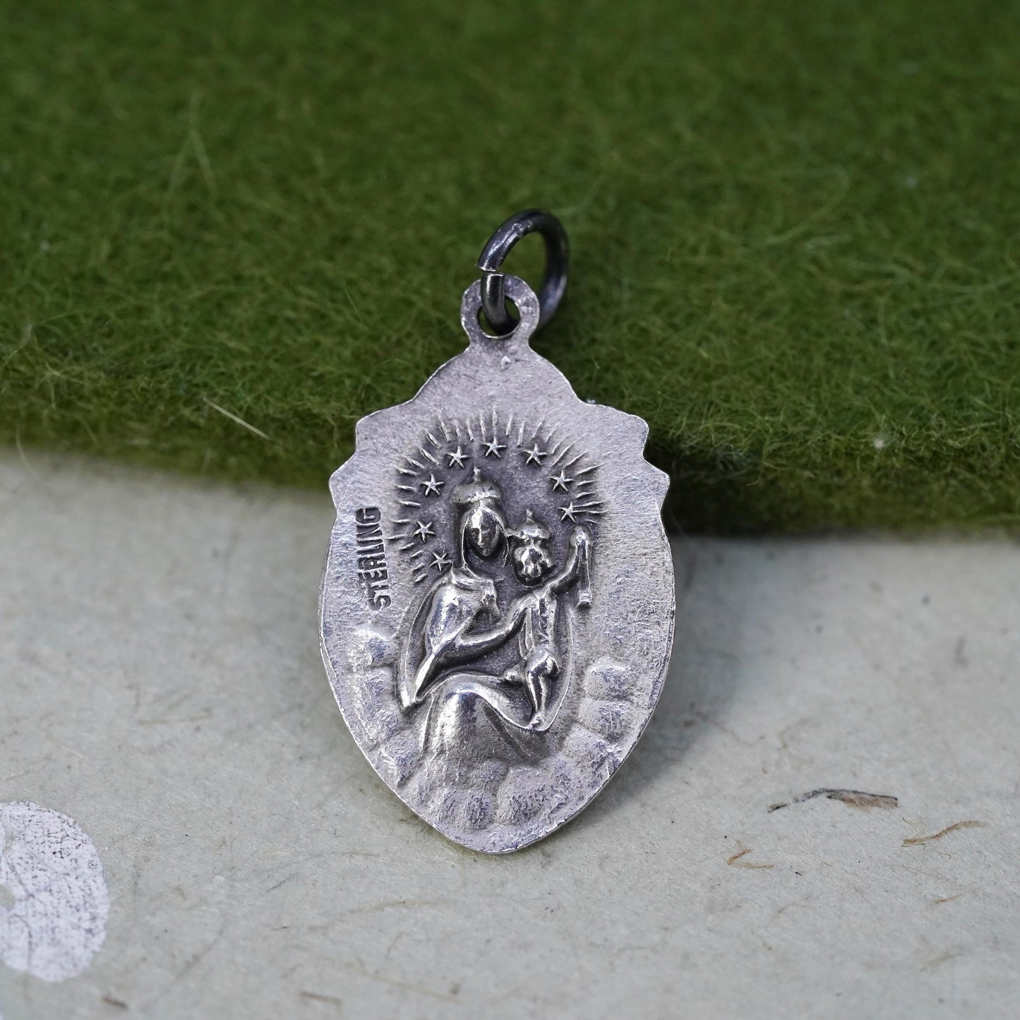 sterling silver charm, 925 double sided pendant, Christian, Jesus Virgin Mary