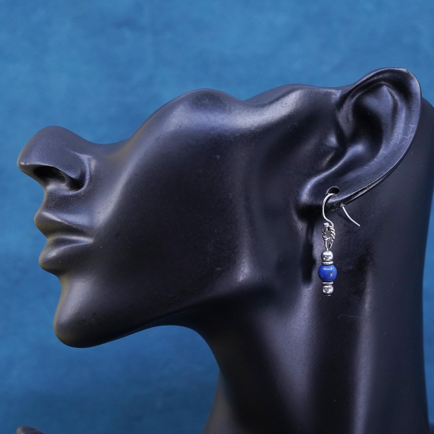 Vintage Sterling 925 silver handmade earrings with lapis lazuli beads