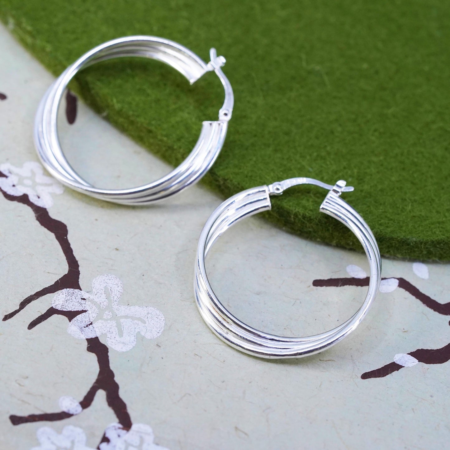 1.25", Vintage sterling silver loop earrings, twisted primitive hoops