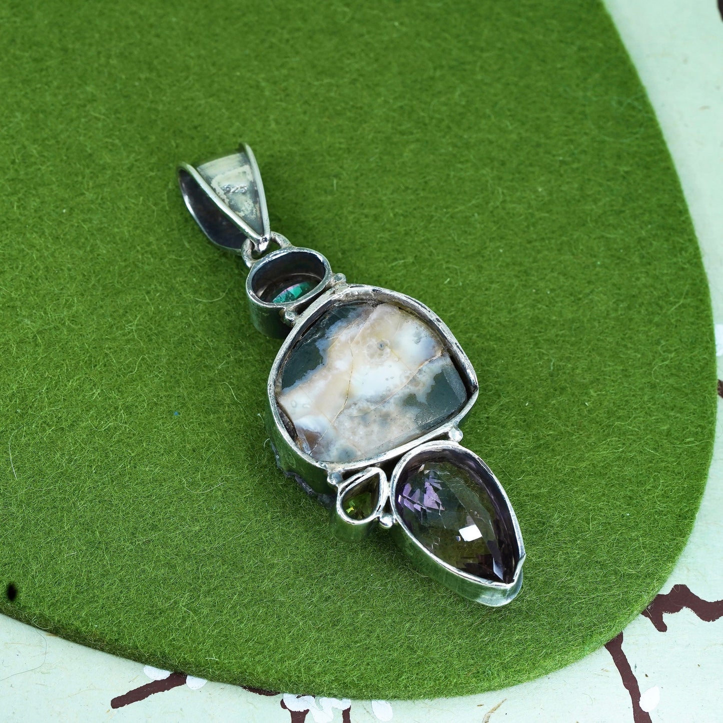 sterling silver 925 pendant with healing amethyst and rainbow topaz and peridot