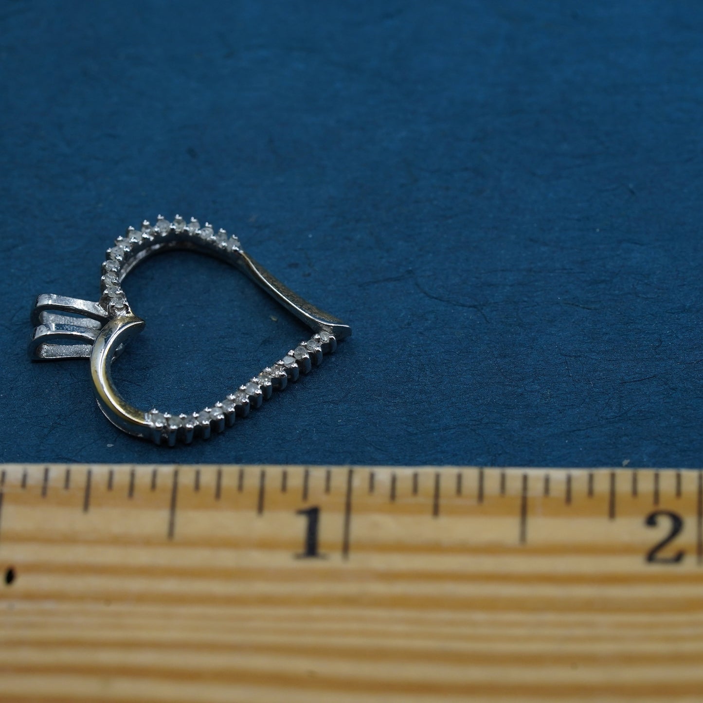 two tone Sterling silver handmade pendant, 925 heart w/ cluster genuine diamond