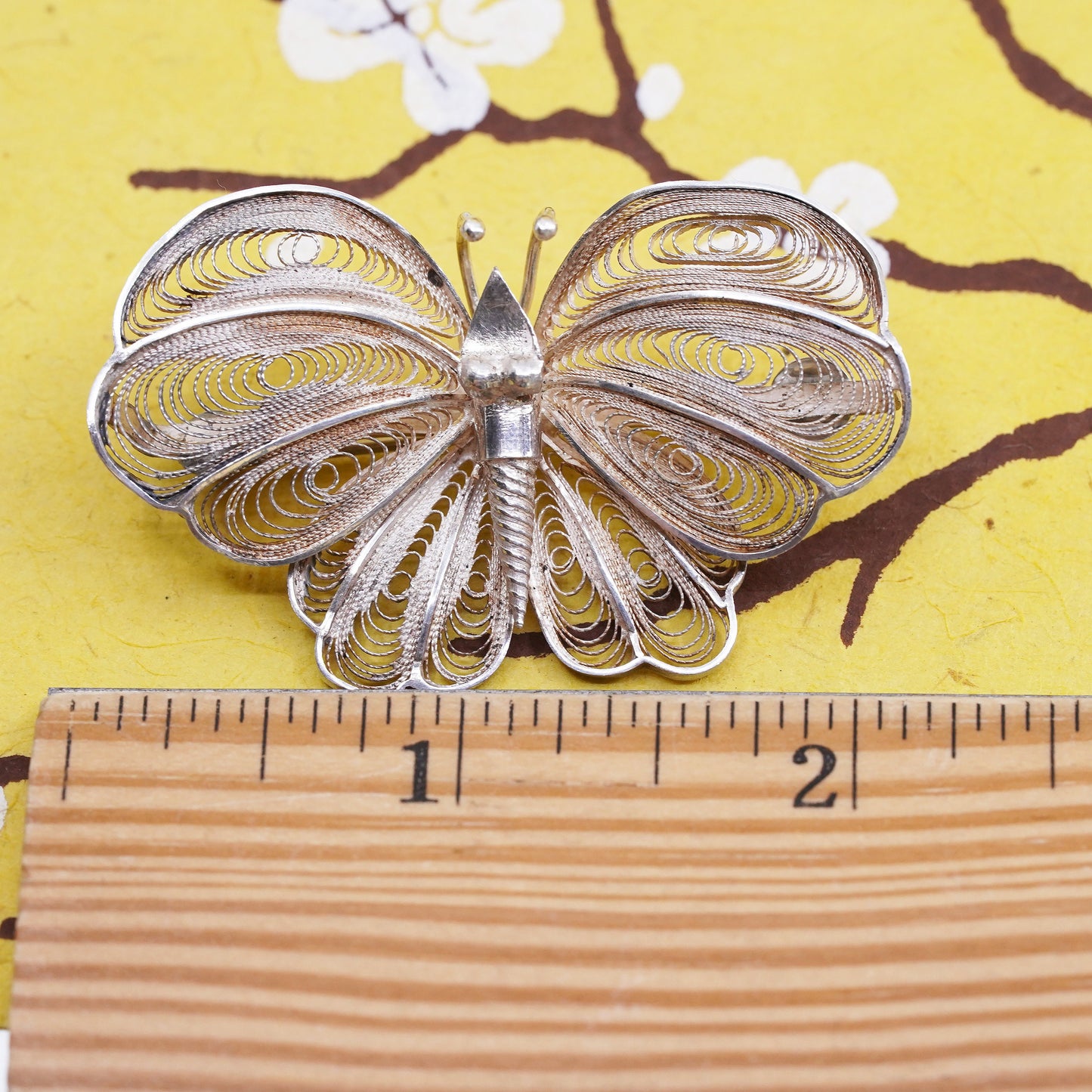 Vintage handmade sterling 925 silver filigree butterfly brooch