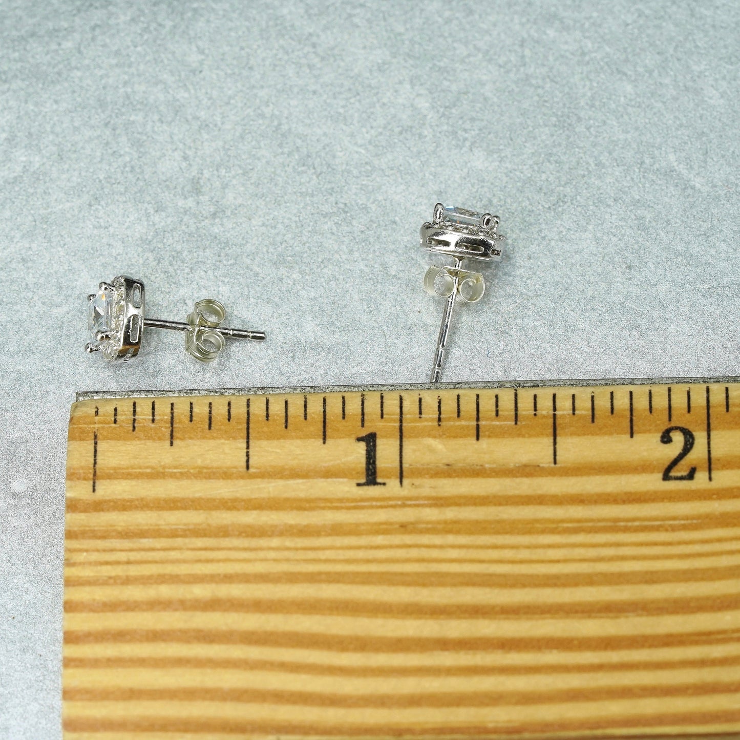 Vintage Sterling 925 silver handmade earrings, square studs with cluster Cz