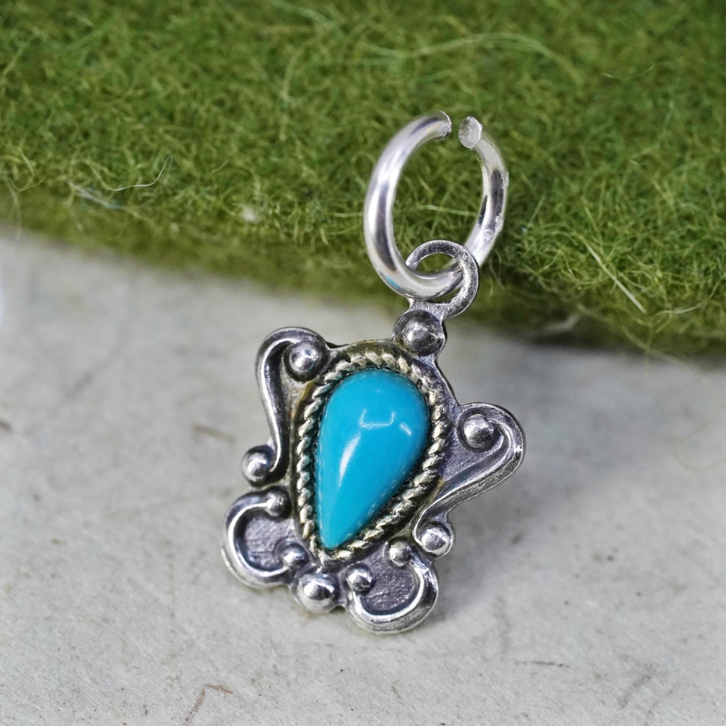 Southwestern sterling 925 silver handmade turquoise charm pendant with beads