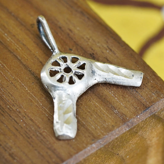 Vintage sterling silver 925 handmade charm, hair dryer pendant