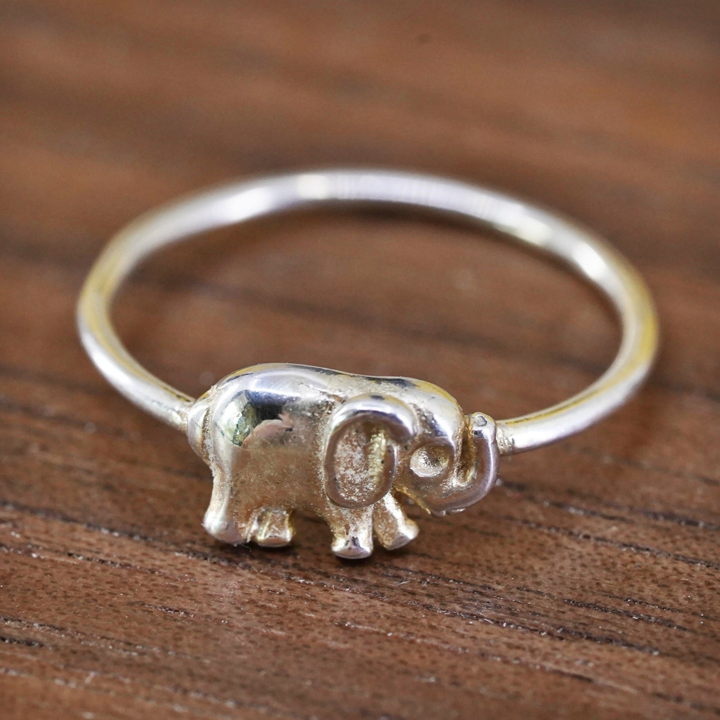 Size 5.5, vintage Sterling silver handmade ring, 925 elephant stackable ring