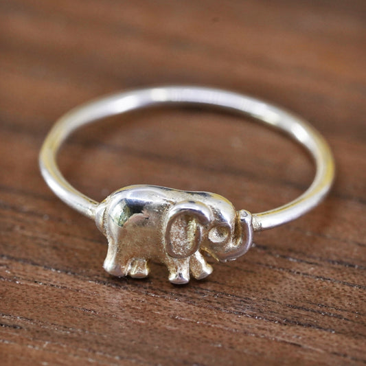 Size 5.5, vintage Sterling silver handmade ring, 925 elephant stackable ring