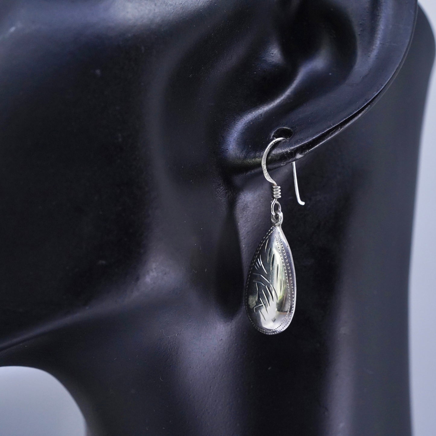 Vintage Sterling 925 silver handmade textured teardrop earrings