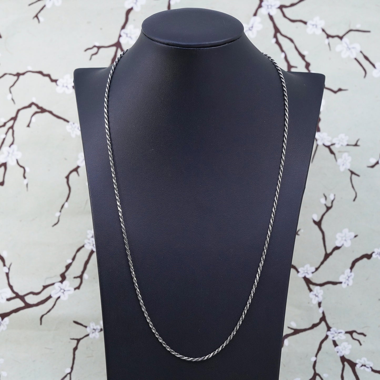 24", 3mm, vintage Sterling silver necklace, 925 rope chain