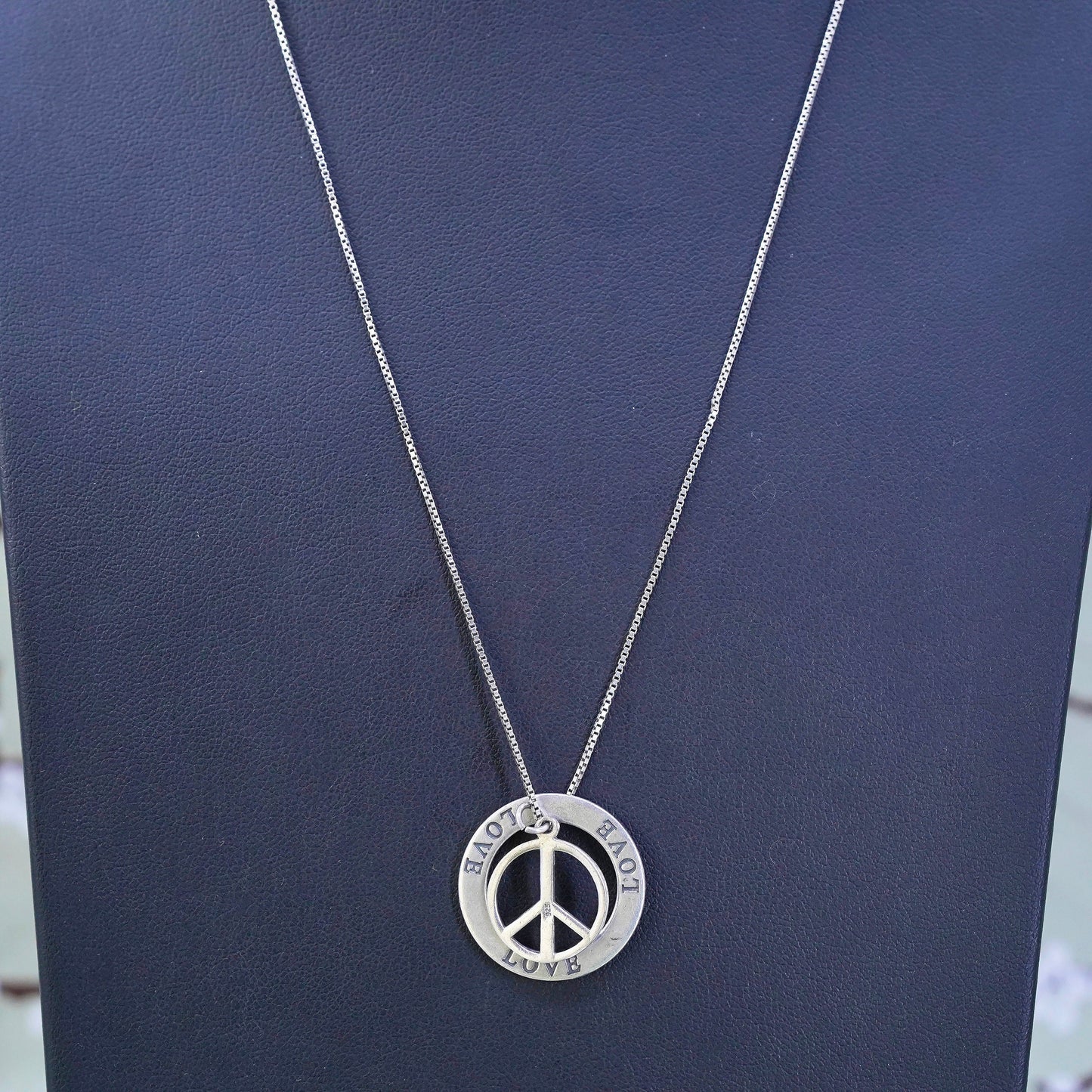 20", Sterling silver necklace, 925 peace pendant circle chain, CND symbol Love