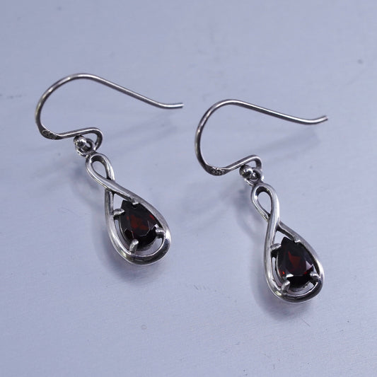 Vintage Boma Sterling 925 silver handmade teardrop earrings with garnet