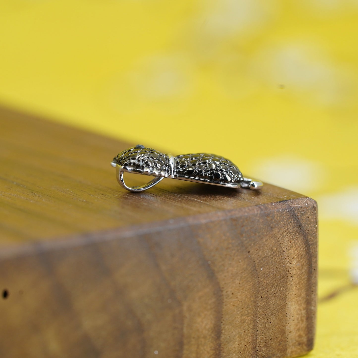 Vintage Sterling silver handmade pendant, 925 cat kitty with black diamond