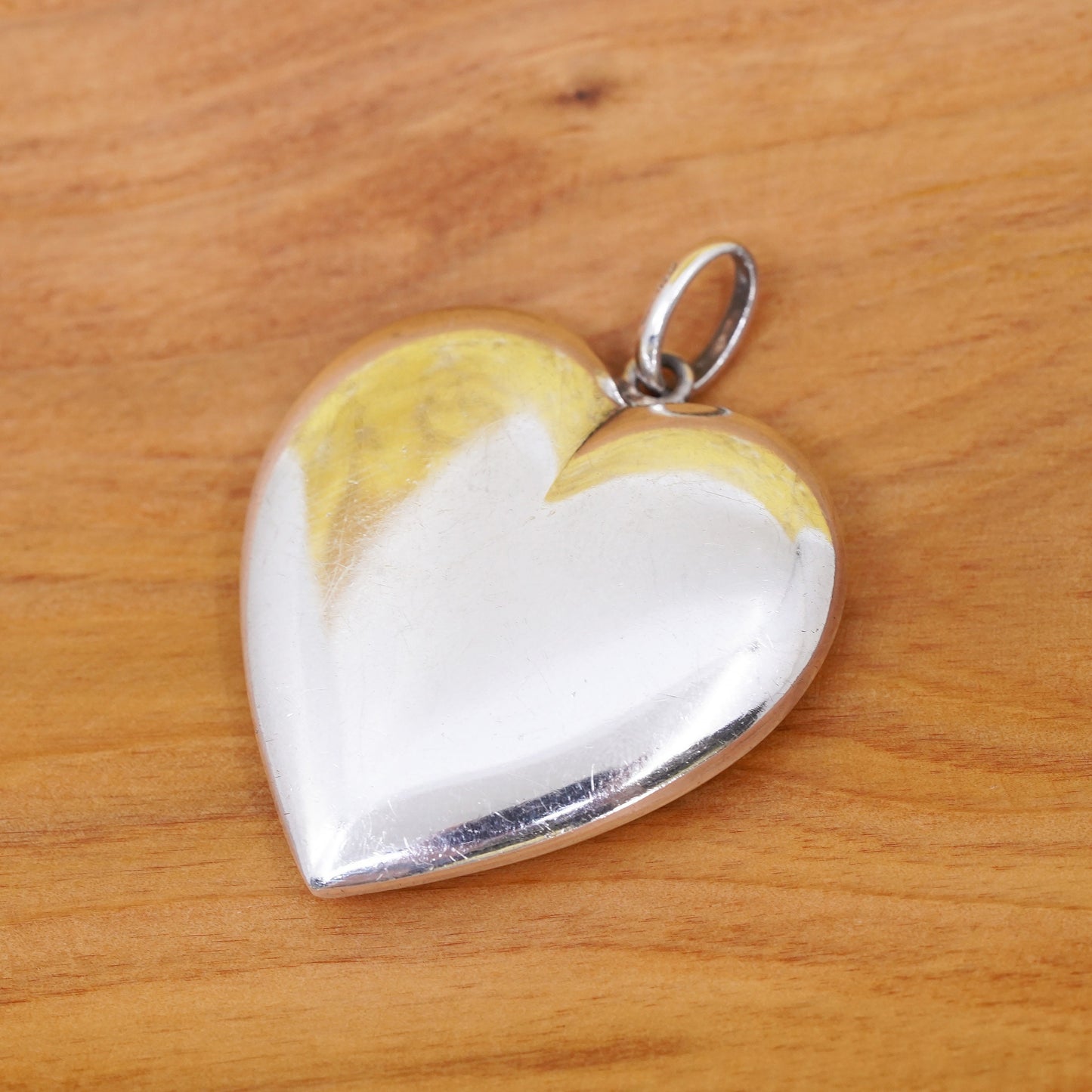 Vintage Sterling silver handmade heart pendant, puffy 925 heart