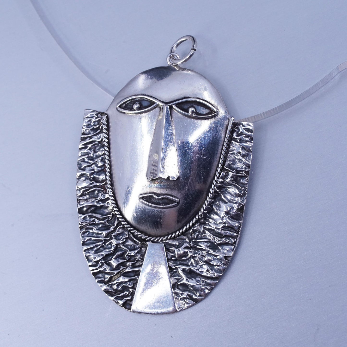 Vintage Sterling 925 silver handmade 925 great stone face charm pendant