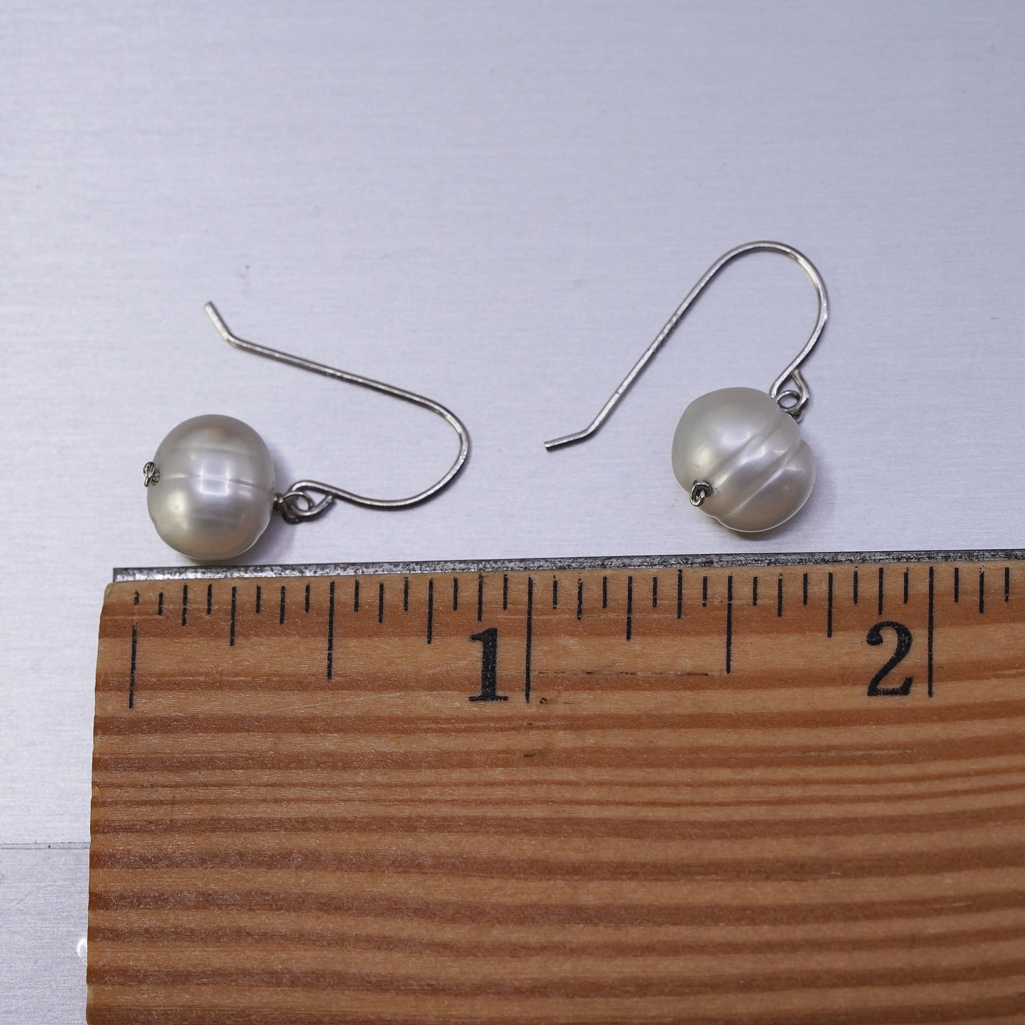 vintage Sterling silver handmade earrings, 925 studs with white pearl drops