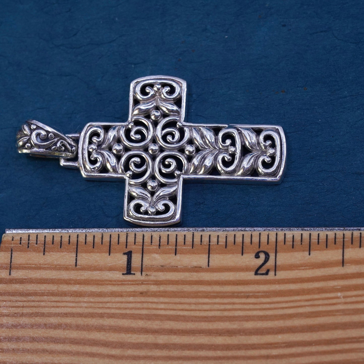 Vintage Sterling silver handmade pendant, 925 filigree cross charm