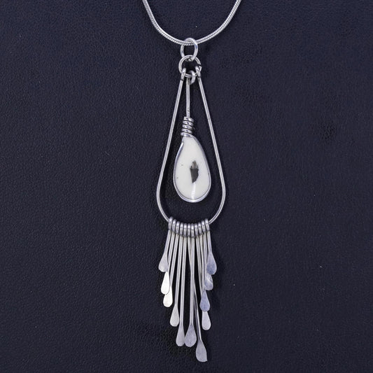 18”, VTG Sterling 925 silver handmade snake necklace fringe teardrop pendant