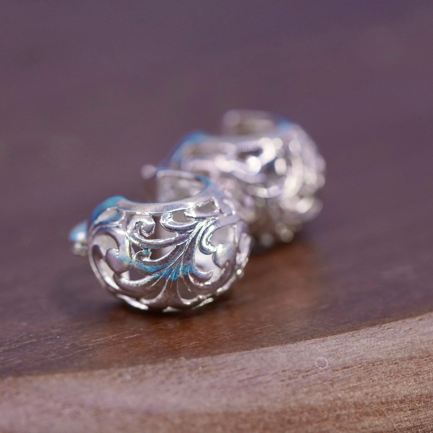 0.5”, sterling 925 silver loop earrings, filigree Huggie Hoops, fashion