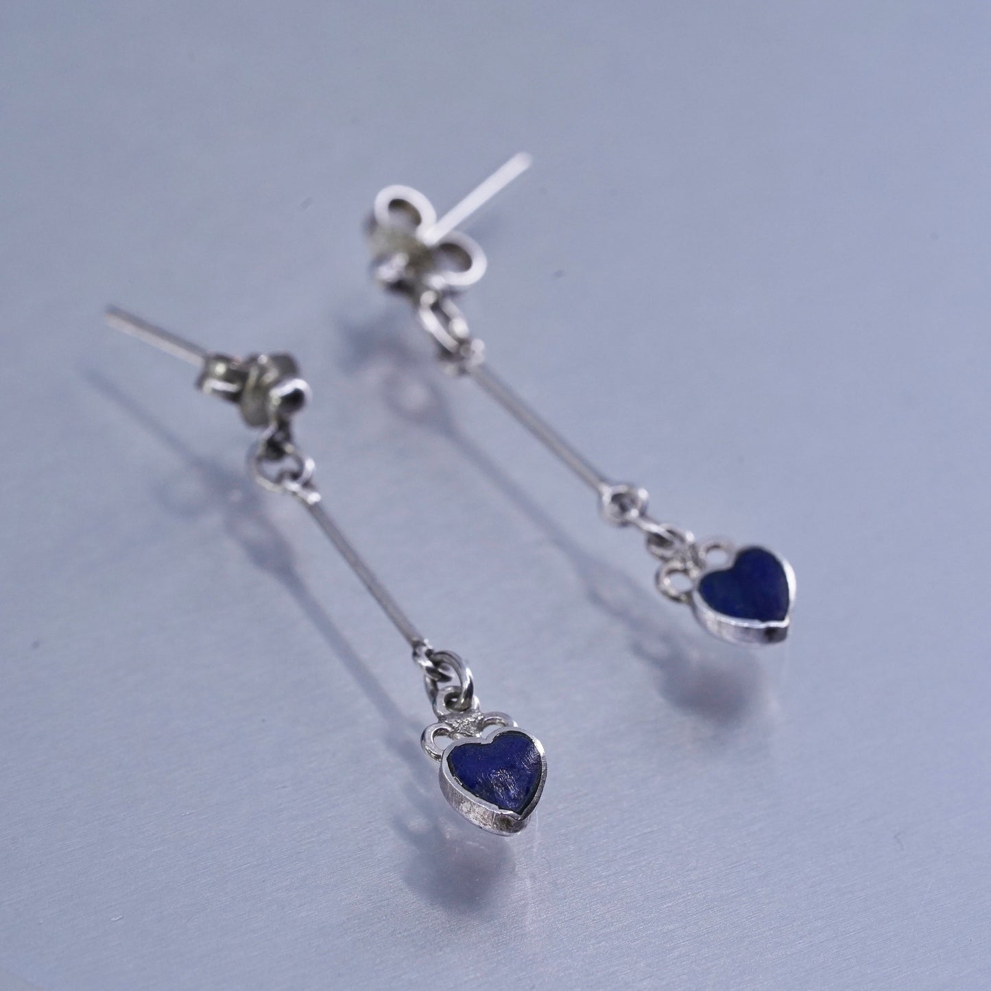 Vintage Sterling 925 silver handmade earrings with heart lapis lazuli