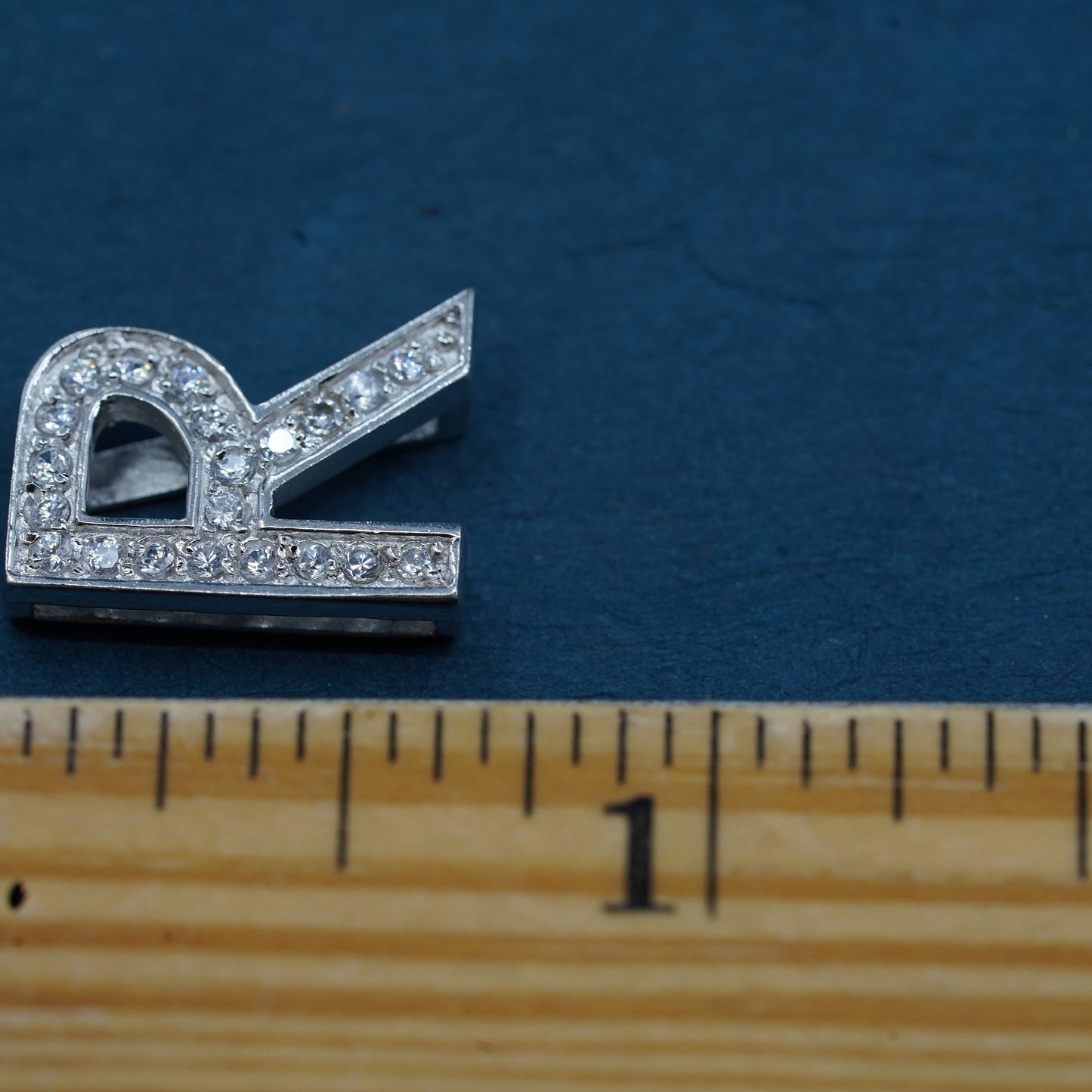 Vintage sterling silver pendant, 925 initial charm letter "R" with cluster Cz