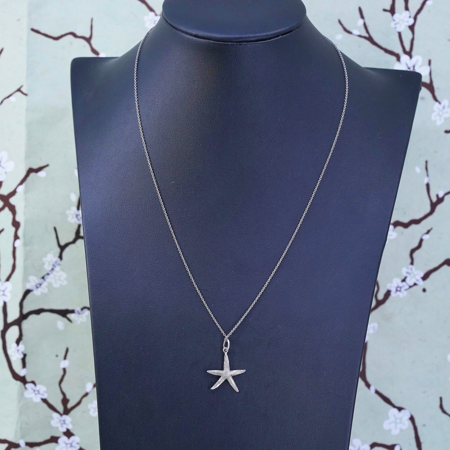 18", VTG sterling silver handmade necklace, 925 box chain with starfish charm