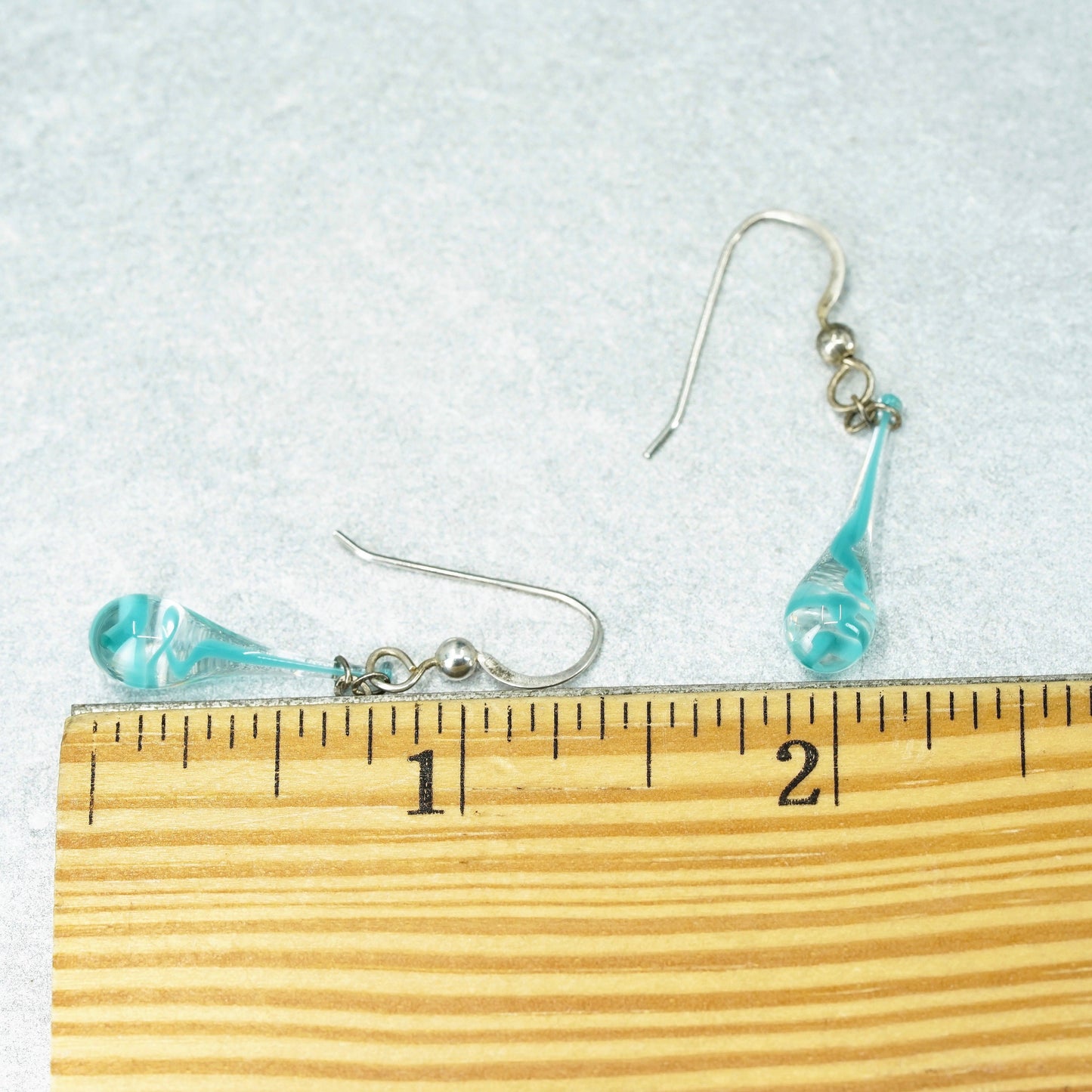 Vintage Sterling 925 silver handmade earrings with blue teardrop glass