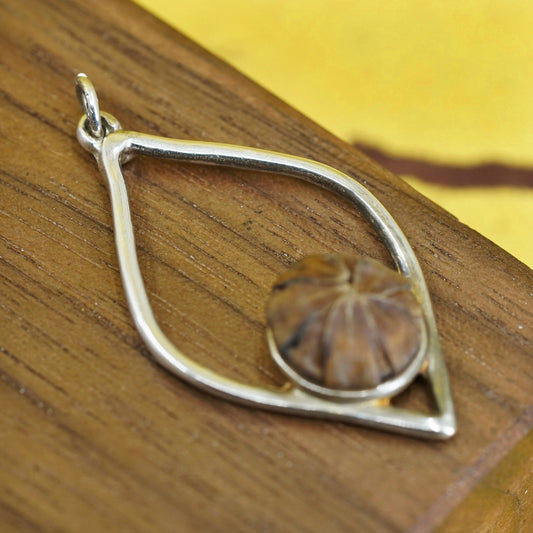 Vintage IL Sterling silver handmade pendant, mexico 925 frame with seed