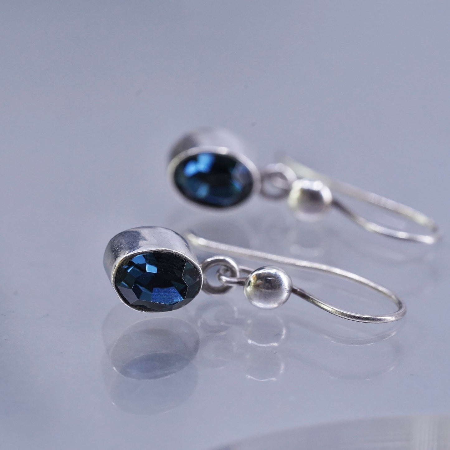 Vintage Sterling 925 silver circle earrings with blue crystal